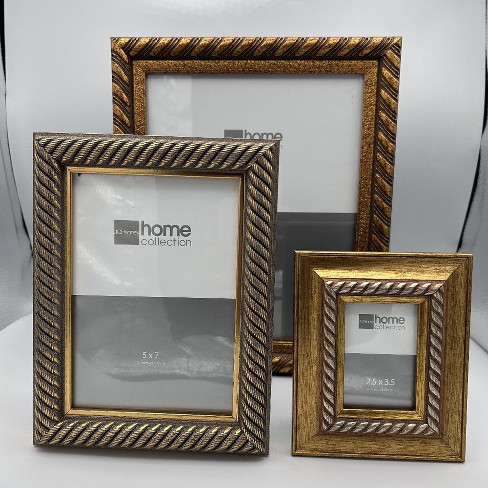 J C Penny Home Collection Picture Frame Twisted Rope Edge Bronze Color Set of 3